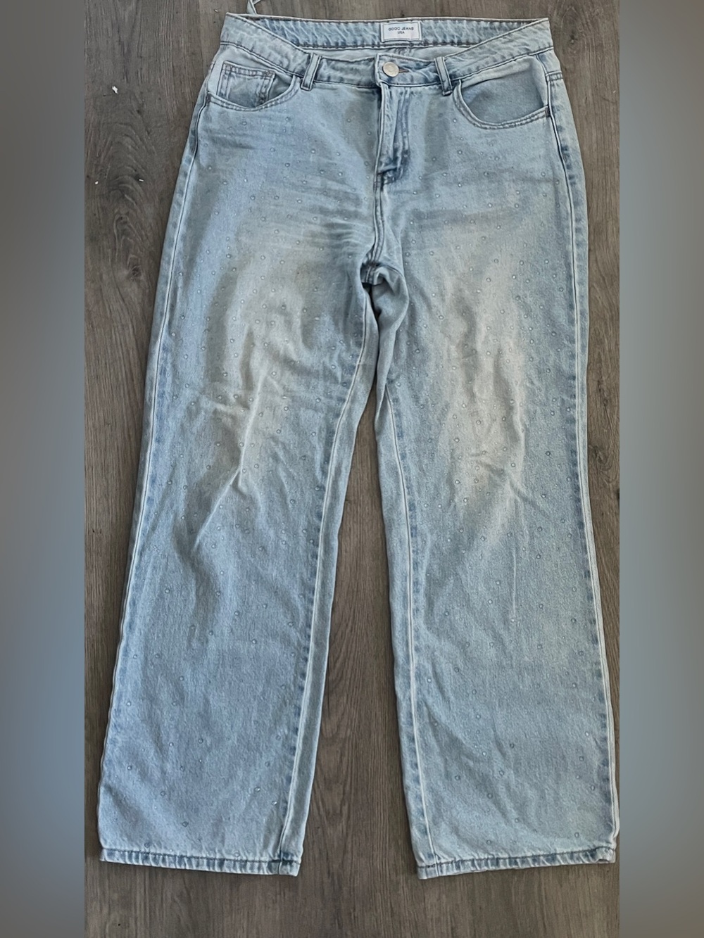 GOGO Light Blue Embellished High Rise Straight-Leg Jeans Casual Denim 11/30